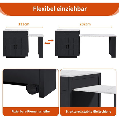 Ausziehbarer Bartisch mit Stauraum & Schubladen (133-202cm)