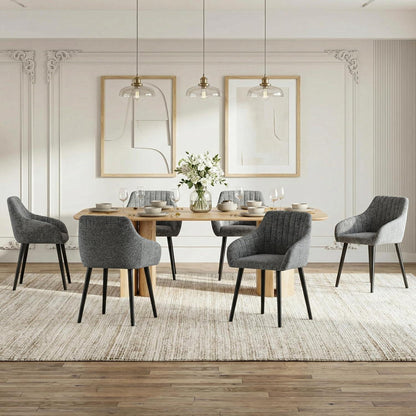 Esszimmerstühle Grau-Samt mit Holzbeinen & Armlehnen 4er Set