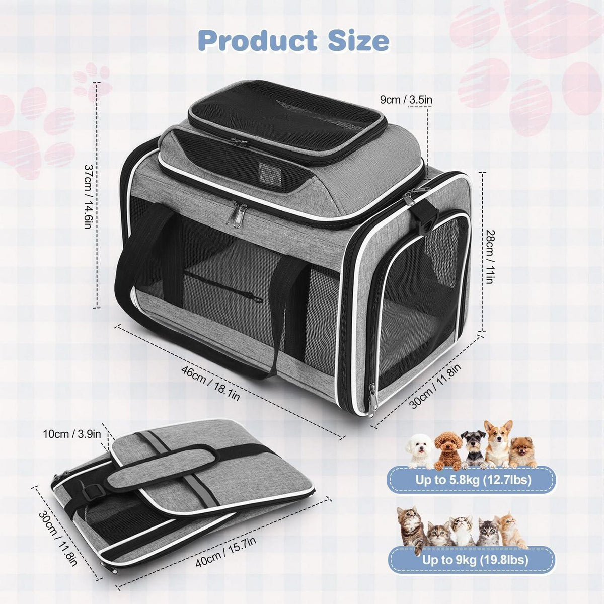 Faltbare Katzen Transportbox mit Mesh & Matte – Bis 9kg