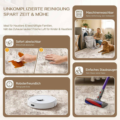 Abstrakt Braun Wohnzimmer Teppich 240x300cm Waschbar Rechteckig