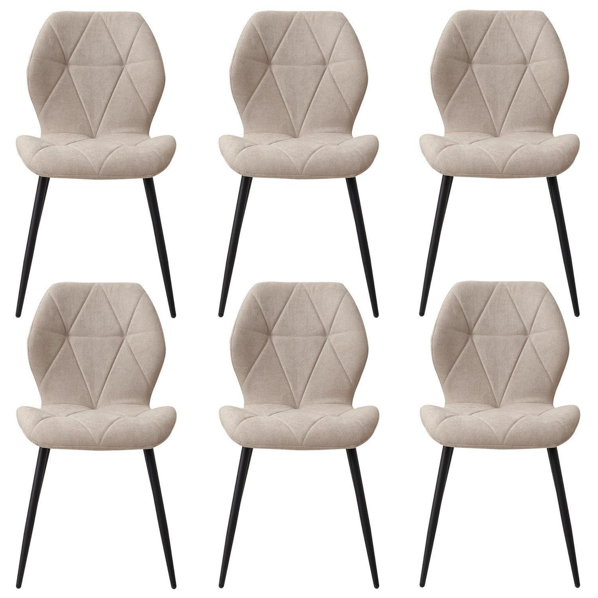 6 Esszimmerstühle Leinen-Diamant Beige, Gepolstert & Komfortabel