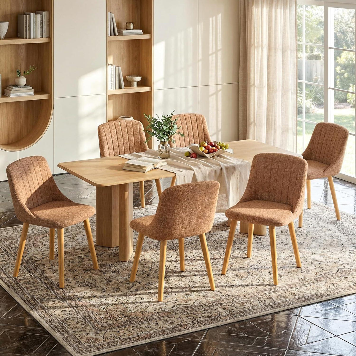 Braune Samt Esszimmerstühle 4er Set mit Holzbeinen