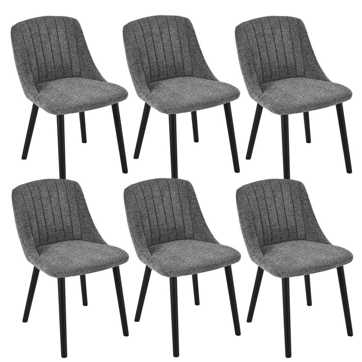 Grauer Esszimmerstuhl Set | Samt Polsterstuhl mit Holzbeinen (6er Set)
