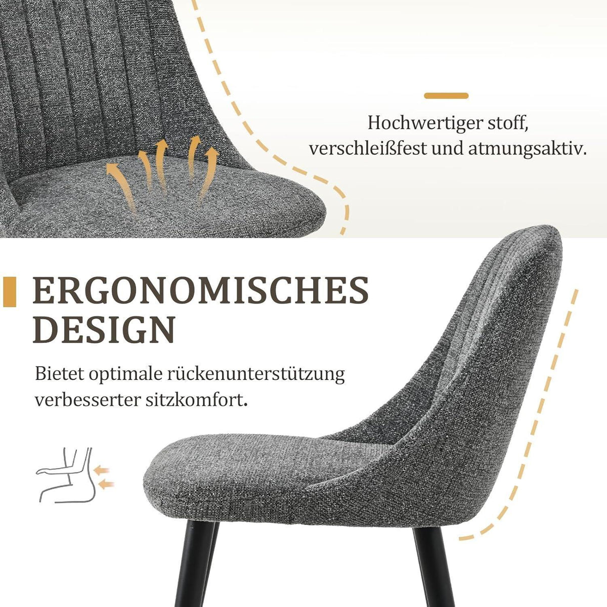 Grauer Esszimmerstuhl Set | Samt Polsterstuhl mit Holzbeinen (6er Set)