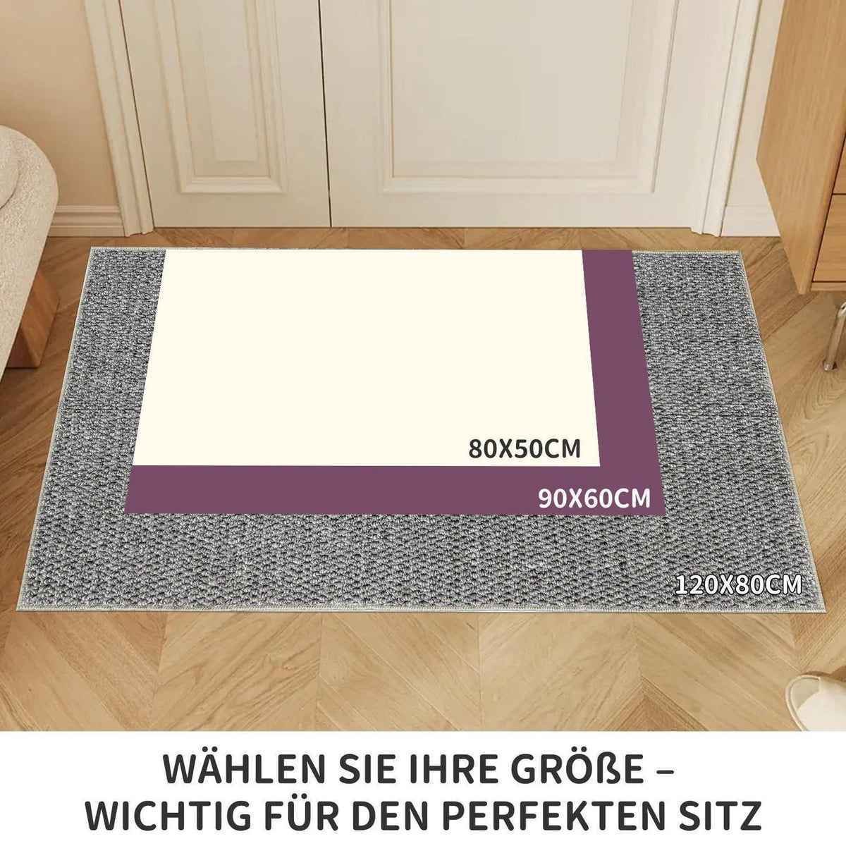 Fußmatte Innen Grau 80x120 cm – Schmutzfangmatte mit Anti-Rutsch Rückseite