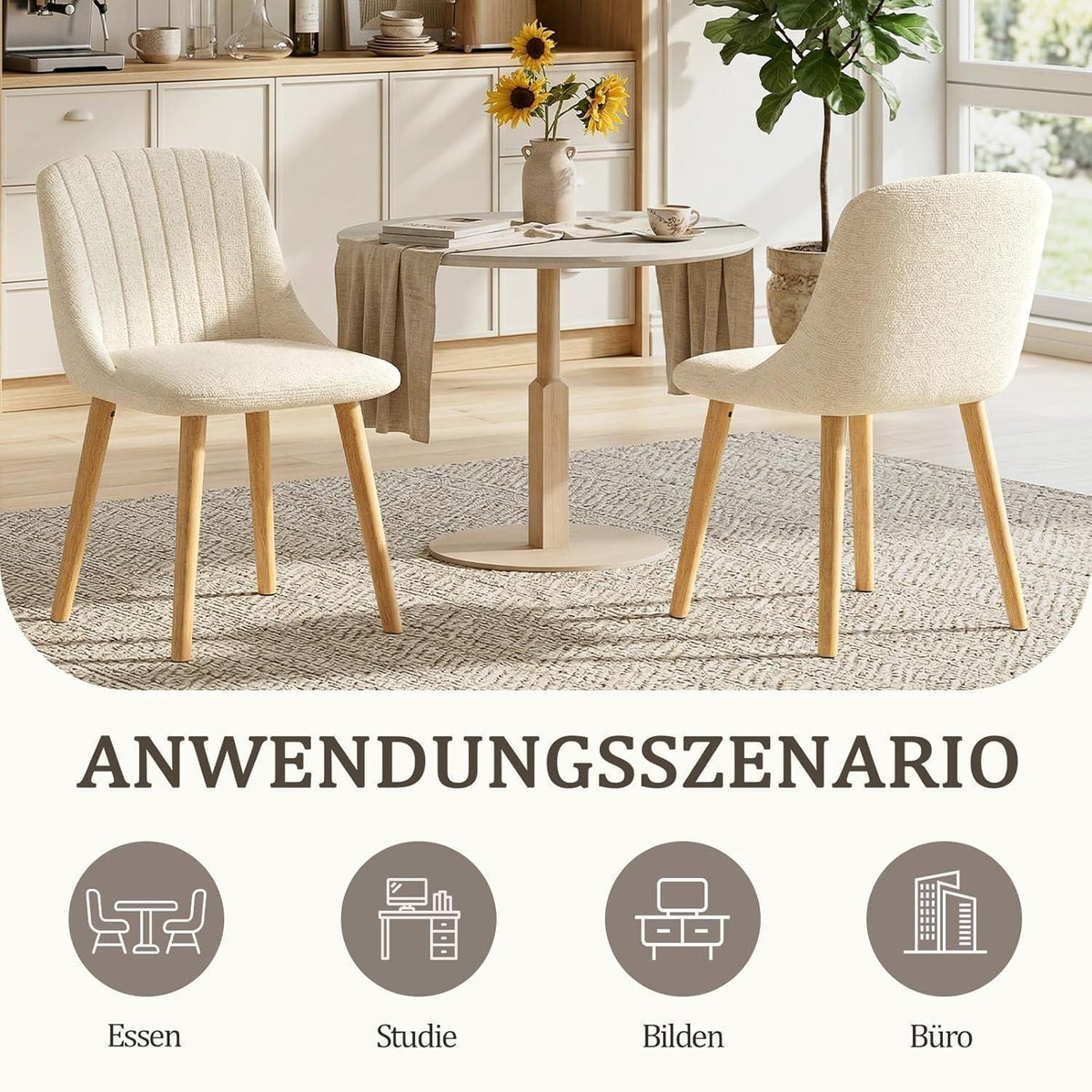 Esszimmerstuhl Set 2er – Samt, Weiß & Holzbeine