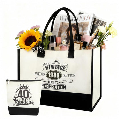 40. Geburtstag Geschenkset Vintage 1986 Canvas Tasche & Kosmetiktasche