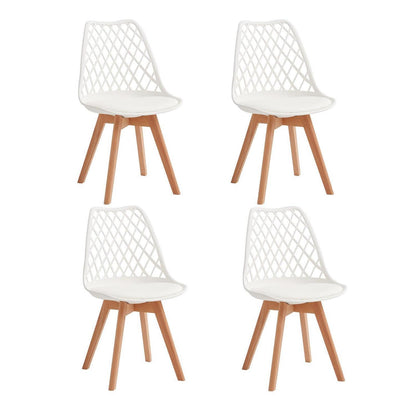 Esszimmerstuhl Set 4er-Pack, Weiß, Netzrückenlehne & Holzbeine