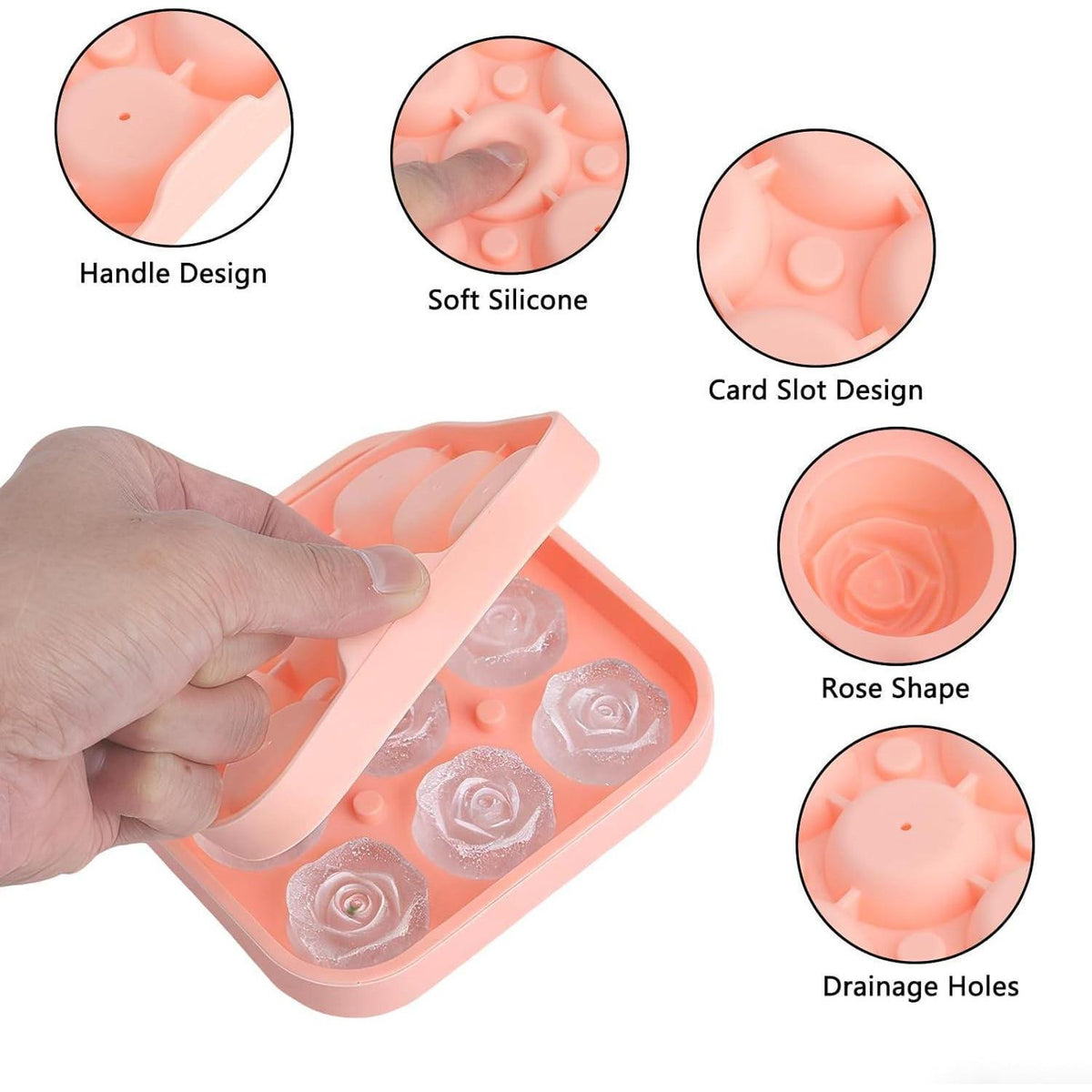 Silikon Eiswürfelform Rose 9er Set mit Deckel