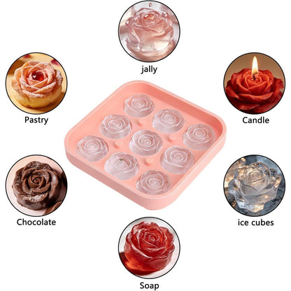 Silikon Eiswürfelform Rose 9er Set mit Deckel