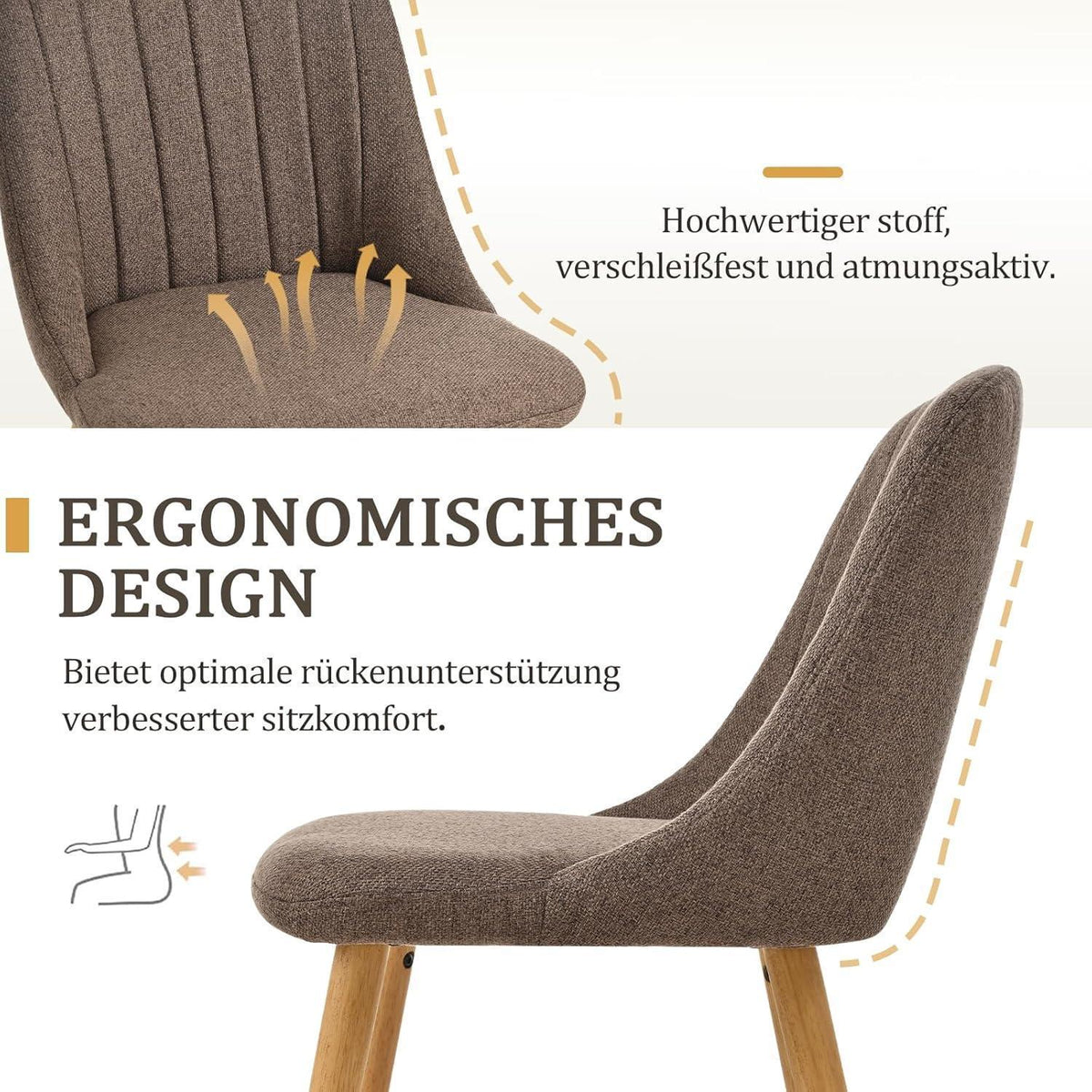 Esszimmerstühle Braun 4er Set mit Holzbeinen & Polyester