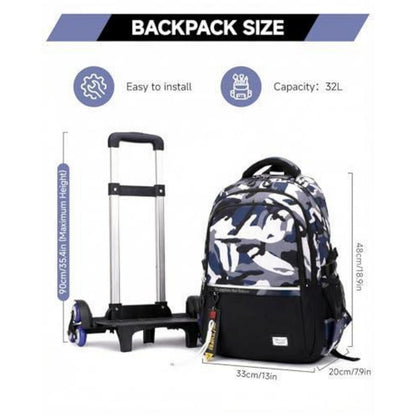 Schulrucksack mit Rollen für Jungen – Blau-Tarn, Höhenverstellbar