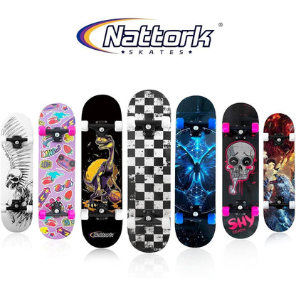 Komplett Skateboard 31 Zoll – Checkerboard Design Pink Skull