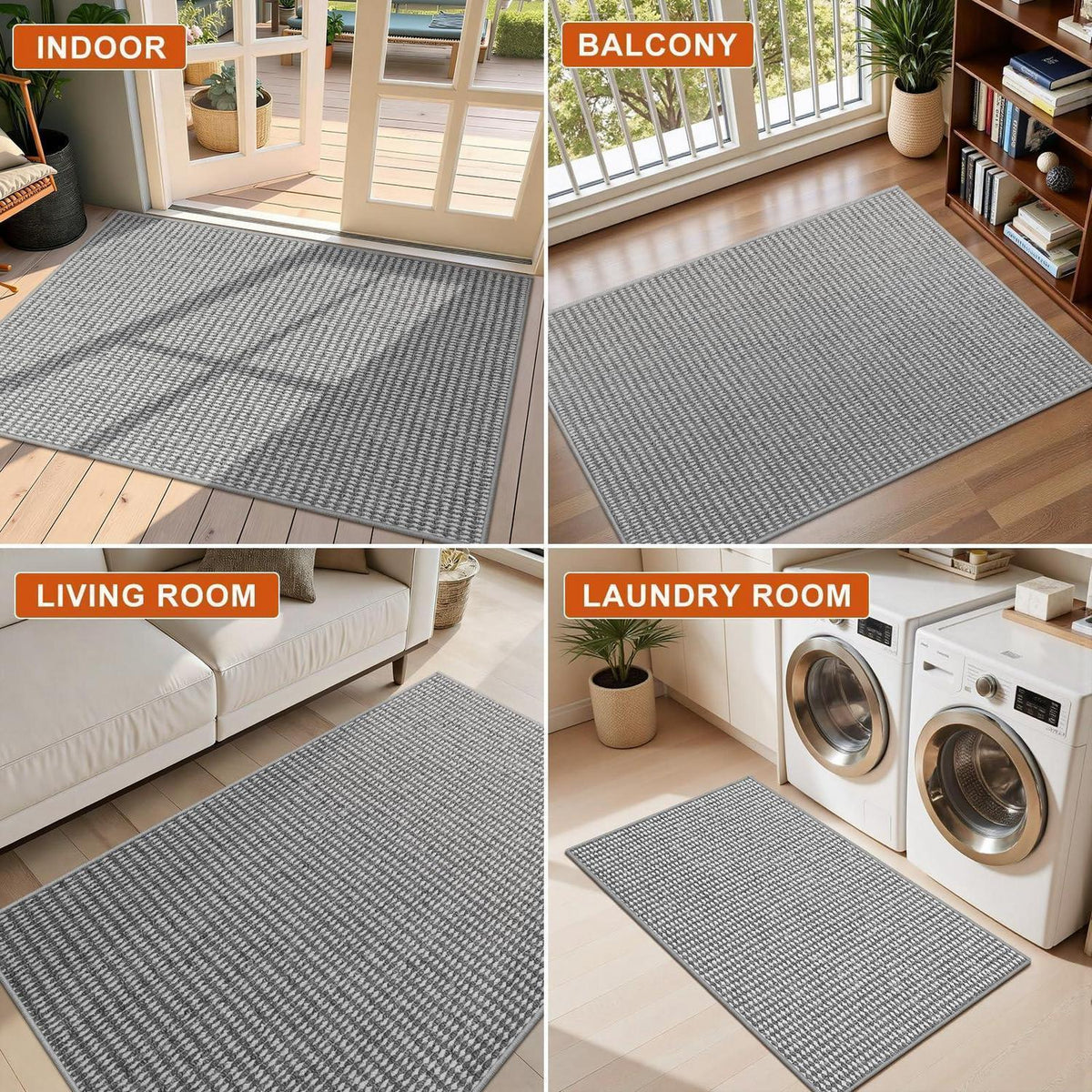 Fußmatte Innen 60x90cm Grau Weiß – Rutschfest & Waschbar