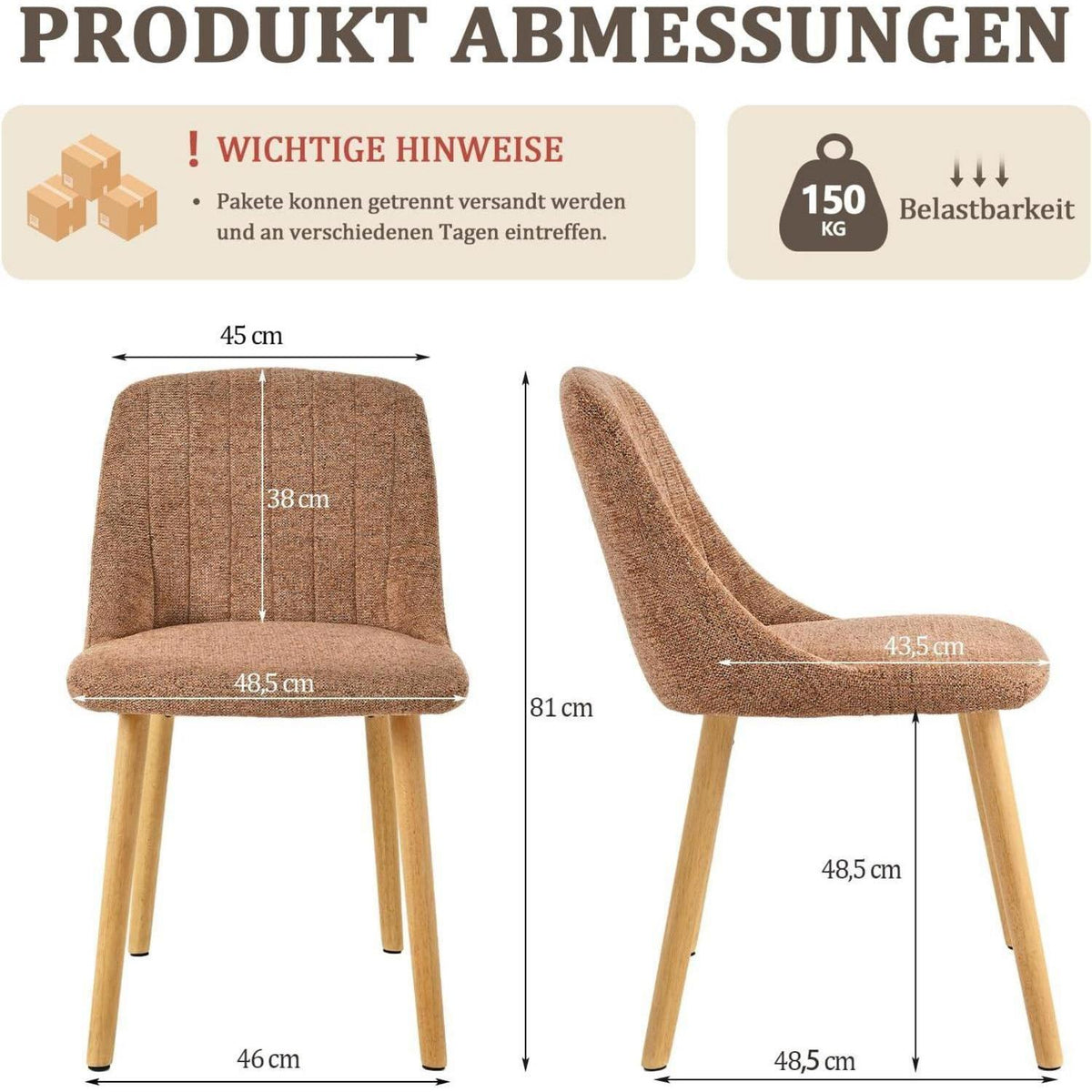 Samt Esszimmerstühle 2er Set Braun-Meliert mit Holzbeinen