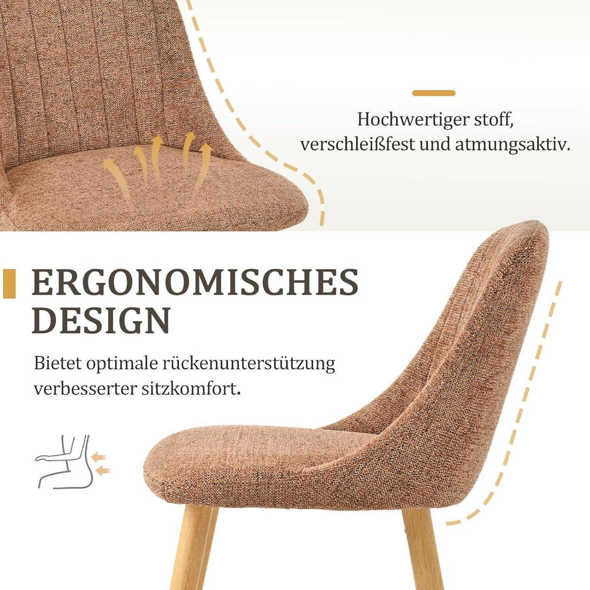 Samt Esszimmerstühle 2er Set Braun-Meliert mit Holzbeinen