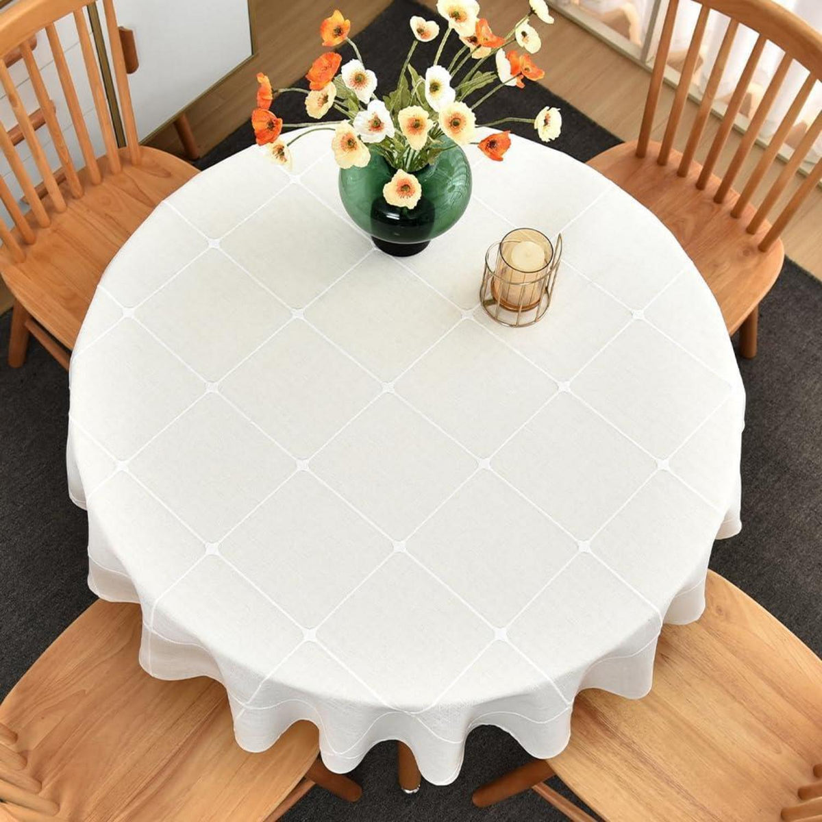 Runde Tischdecke Leinenoptik 150 cm Weiß – Abwaschbar