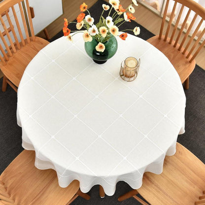 Runde Tischdecke Leinenoptik 150 cm Weiß – Abwaschbar