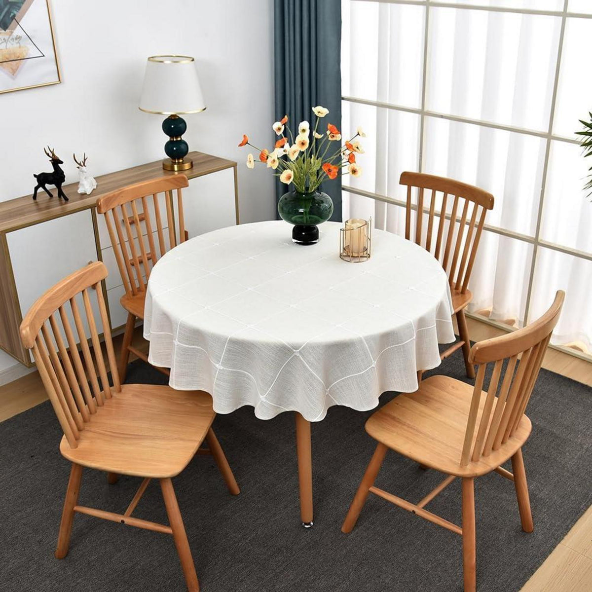 Runde Tischdecke Leinenoptik 150 cm Weiß – Abwaschbar