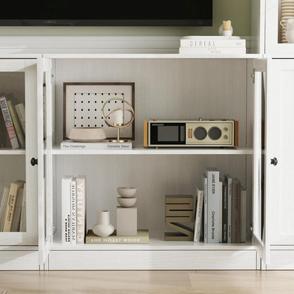 Großer TV-Schrank mit Bücherregalen & Glastüren (280cm, Weiß)