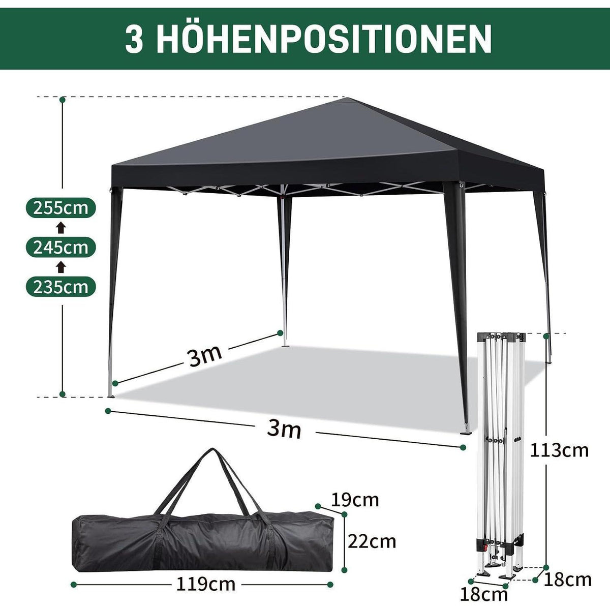 3x3m Faltpavillon mit 4 Seiten – Wasserdicht & UV-Schutz