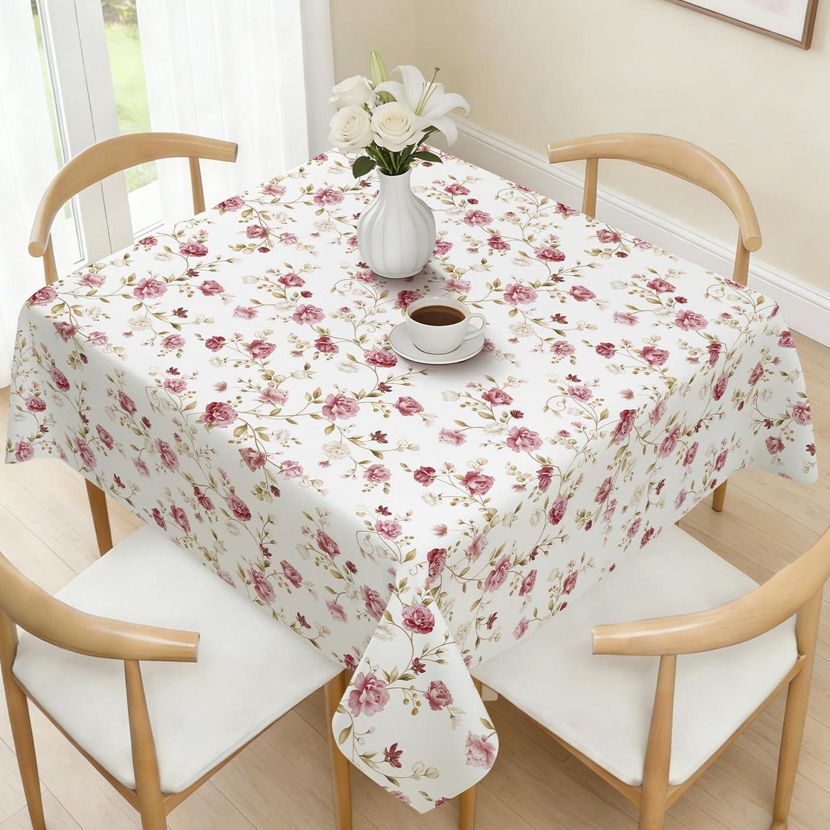 Rosa Tischdecke Retro Blumenmuster 140x140 cm