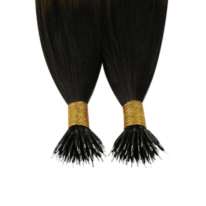 Echthaar Nano Ring Extensions Dunkelbraun Balayage 50cm