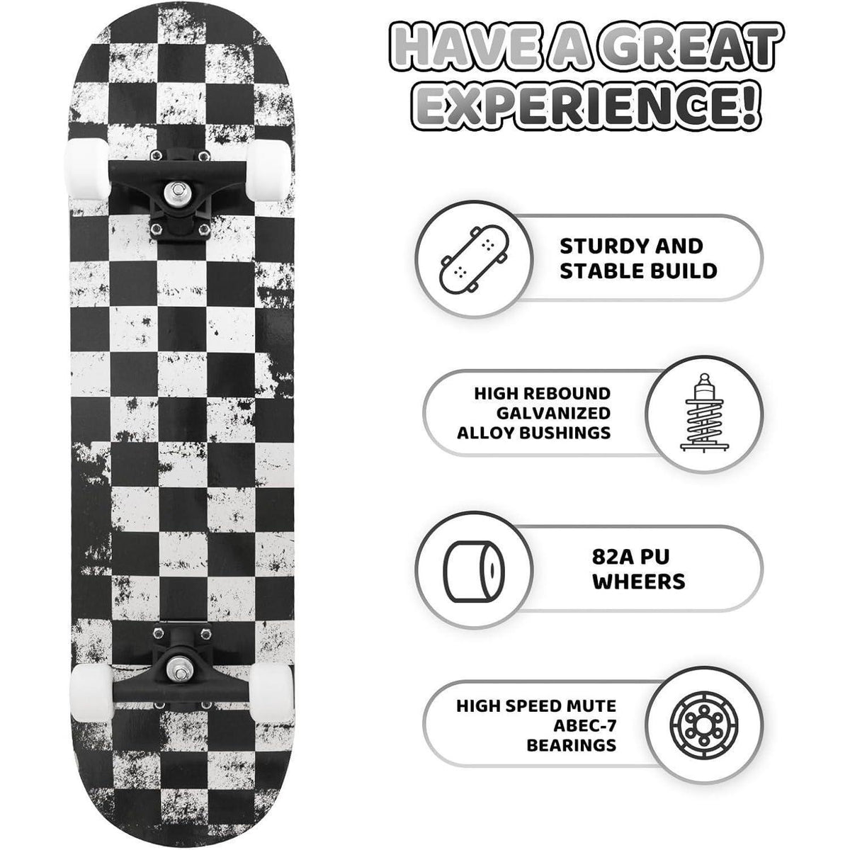 Komplett Skateboard 31 Zoll – Checkerboard Design für Anfänger