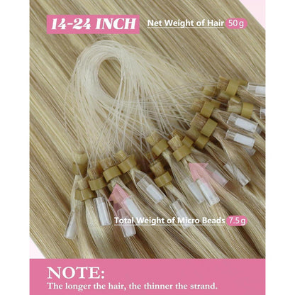 Blond Microring Extensions Echthaar 55cm – Aschblond Highlights