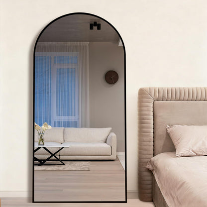 Großer Bogen Standspiegel 181x76 cm – Gehärtetes Glas, Schwarz