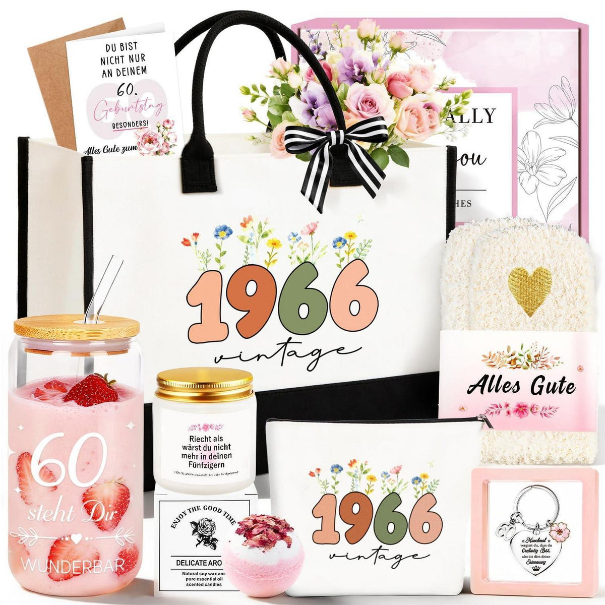 60. Geburtstag Geschenkset für Frauen Vintage 1966 8tlg.
