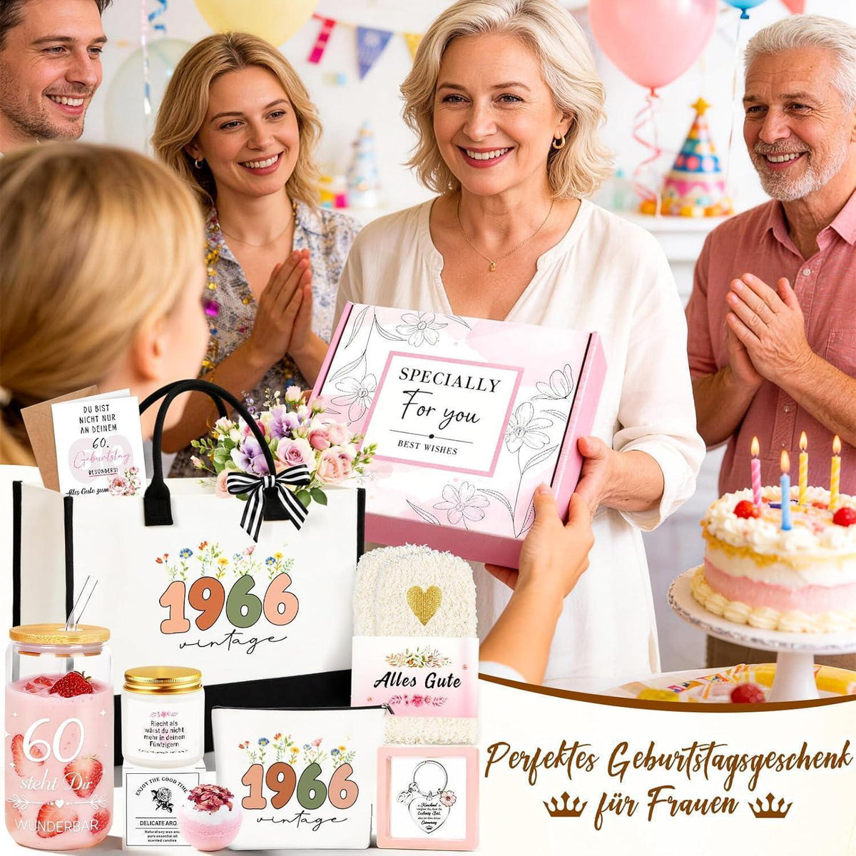 60. Geburtstag Geschenkset für Frauen Vintage 1966 8tlg.