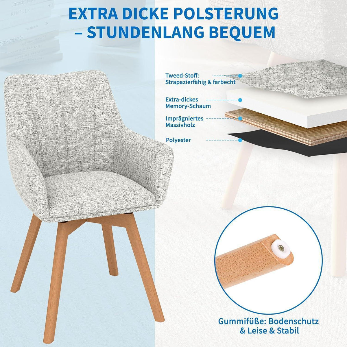 Drehbare Esszimmerstühle 4er Set Beige – Komfortabler Polsterstuhl