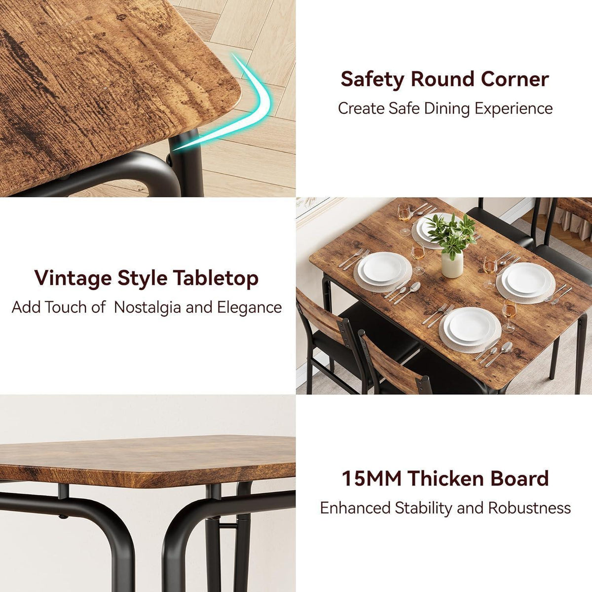 5-teiliges Esszimmer-Set für 4 Personen – Platzsparend & Modern