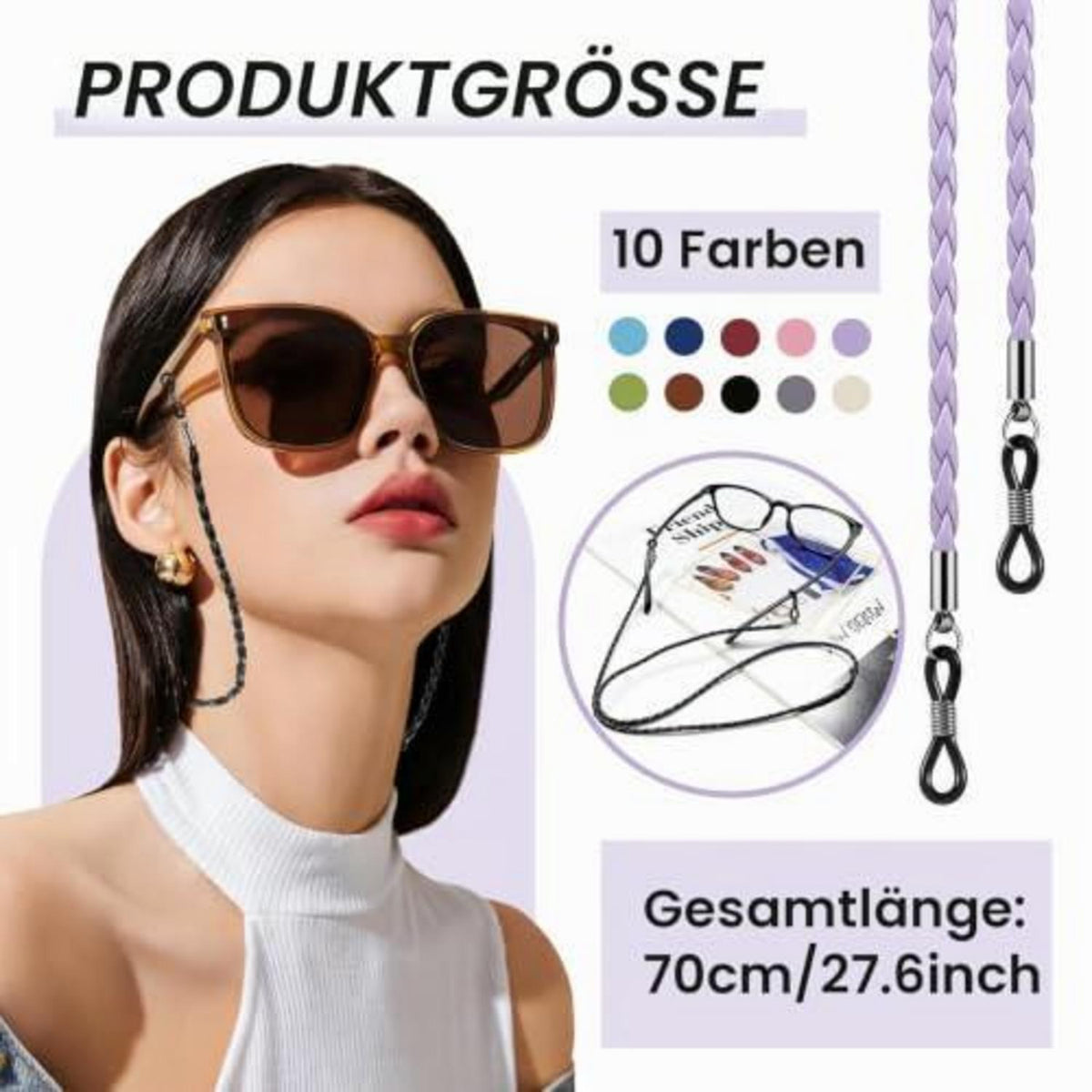 10er Set Brillenkette Damen & Herren – Verstellbar & Rutschfest in Lederoptik