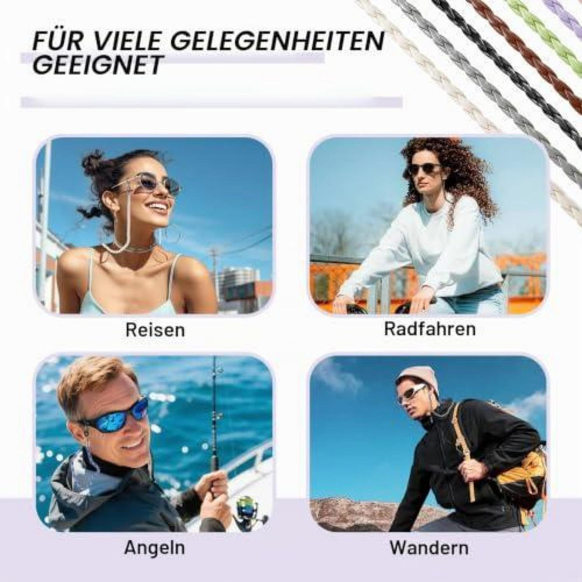 10er Set Brillenkette Damen & Herren – Verstellbar & Rutschfest in Lederoptik
