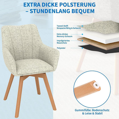 Drehbare Esszimmerstühle 4er Set Khaki – Bequeme Polsterstühle