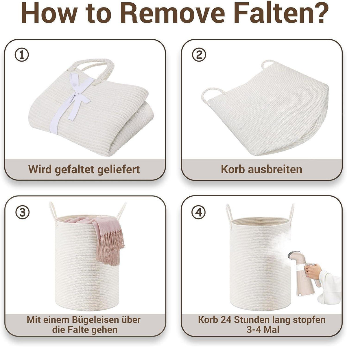 Großer Geflochtener Wäschekorb 88L mit Baumwollhenkeln