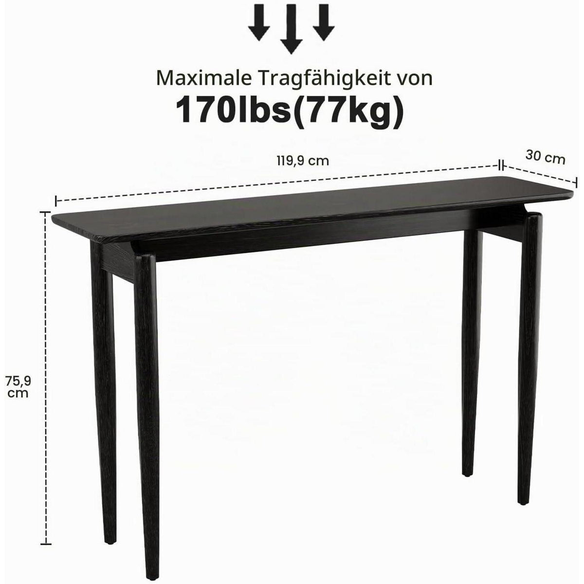 Schmaler Konsolentisch Holz Schwarz 30x120x76 cm