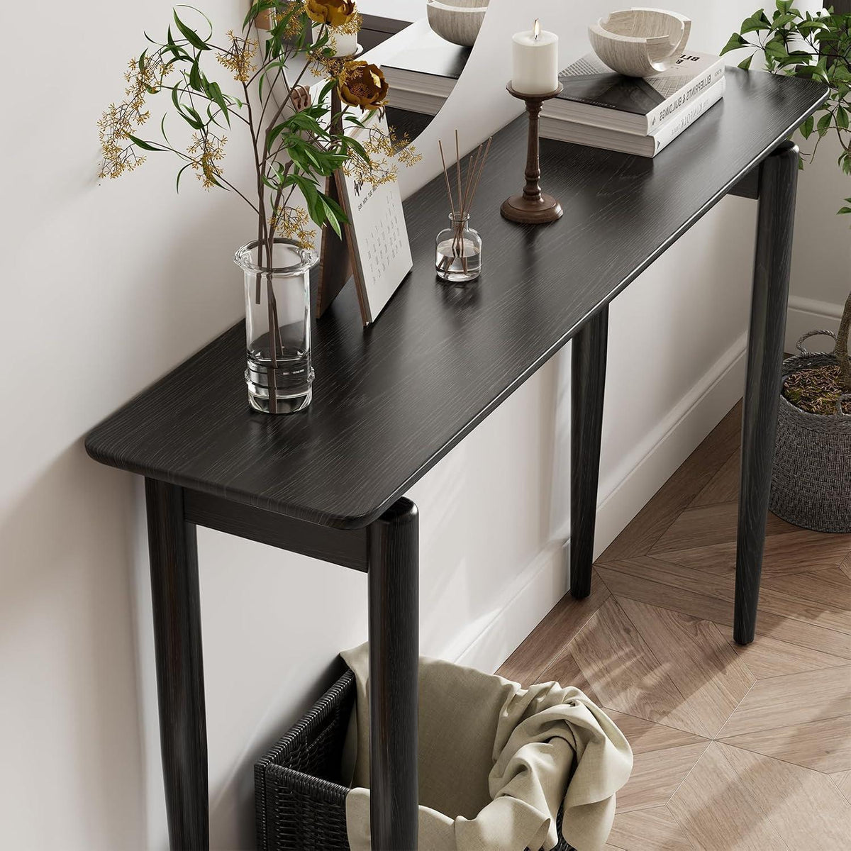 Schmaler Konsolentisch Holz Schwarz 30x120x76 cm