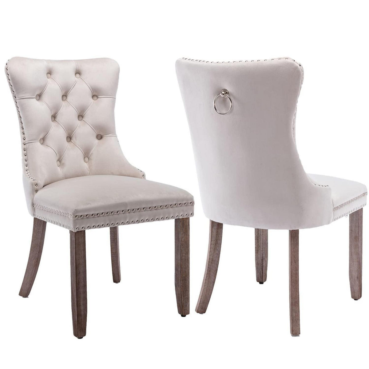 Gepolsterte Esszimmerstühle 2er-Set, Beige, Massivholzbeine