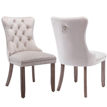 Gepolsterte Esszimmerstühle 2er-Set, Beige, Massivholzbeine