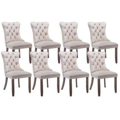 8x Samt Esszimmerstühle mit Nieten & Massivholzbeinen