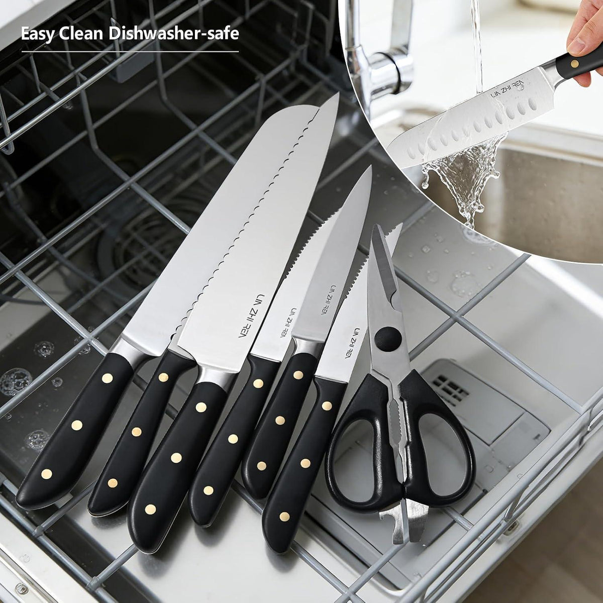 13-teiliges Küchenmesser-Set Edelstahl mit Messerblock & Messerschärfer