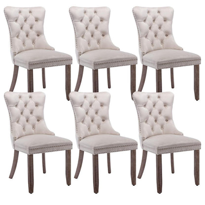 Samt Esszimmerstühle 6er Set mit Massivholzbeinen, Beige