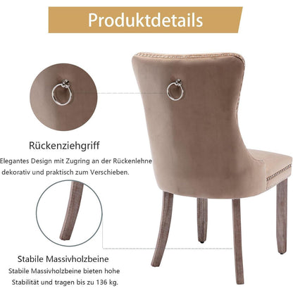 Samt Esszimmerstühle 6er Set mit Massivholzbeinen