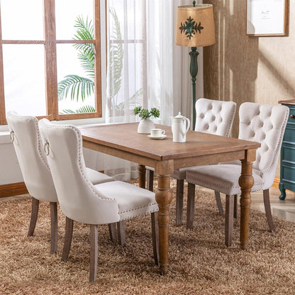 Samt Esszimmerstühle 4er Set mit Massivholzbeinen, Beige