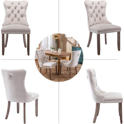 Samt Esszimmerstühle 4er Set mit Massivholzbeinen, Beige