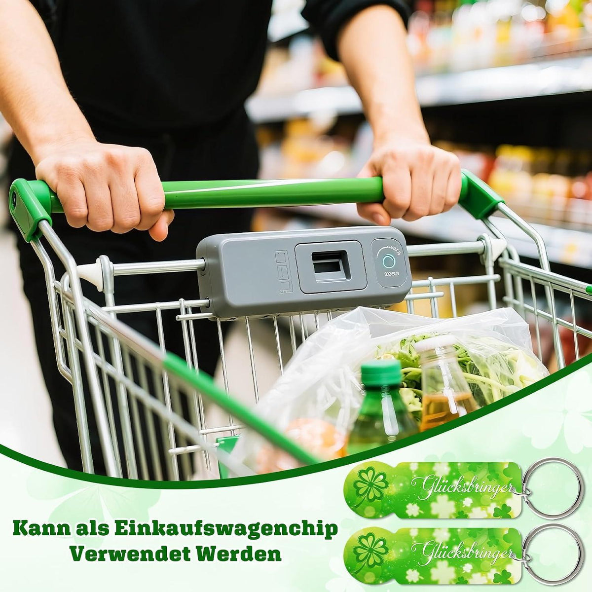 24x Einkaufswagenchip Schlüsselanhänger mit Organza Taschen & Glücksbringer