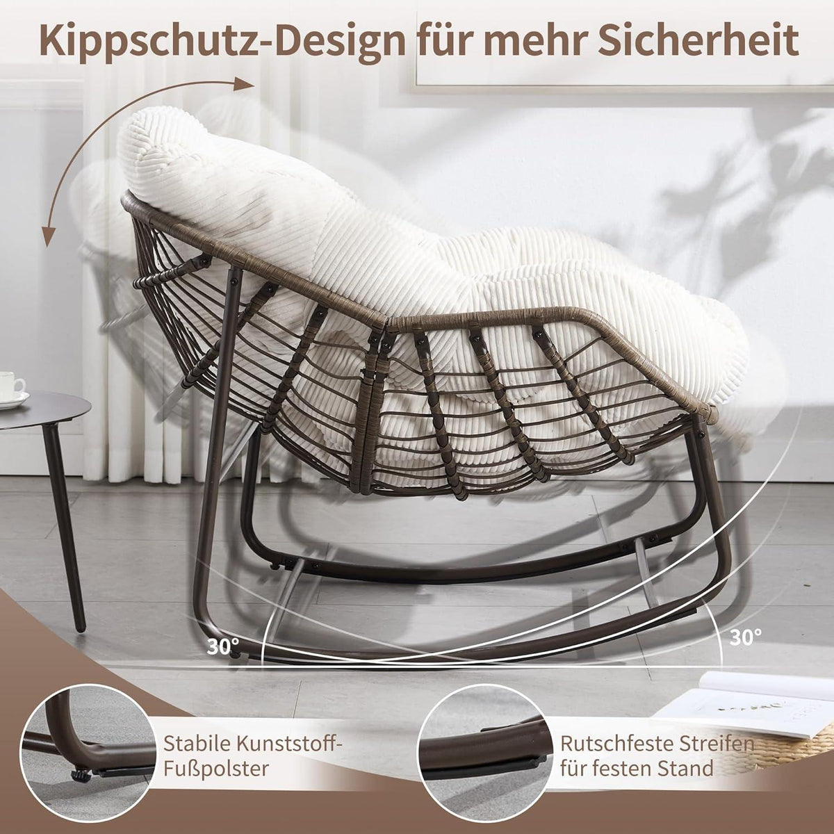 Outdoor Schaukelstuhl Papasan mit Kissen - Weiß